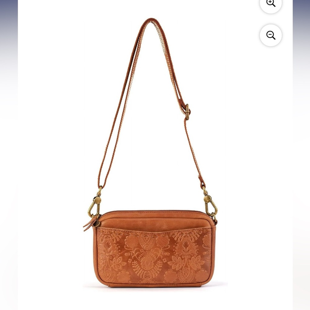 NWT the sak Cora tooled floral high grade leather crossbody camera bag